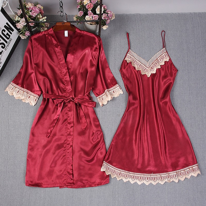 Robe Silk Women - Jubah Sutra Buatan Burgundy Wanita Mode