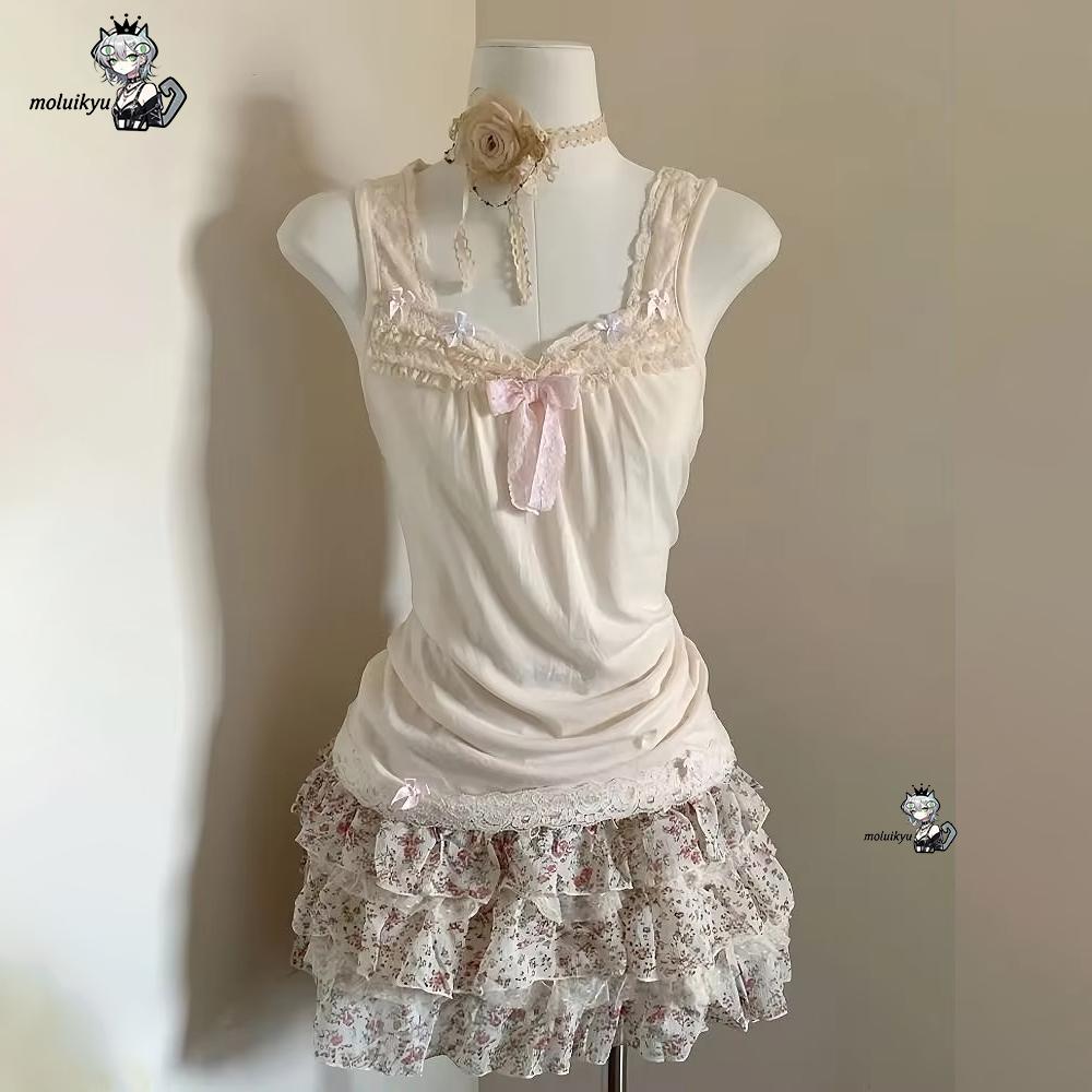 Set Pakaian Wanita Y2K 2 Poton - Cami Top Lace ulasan dan harga